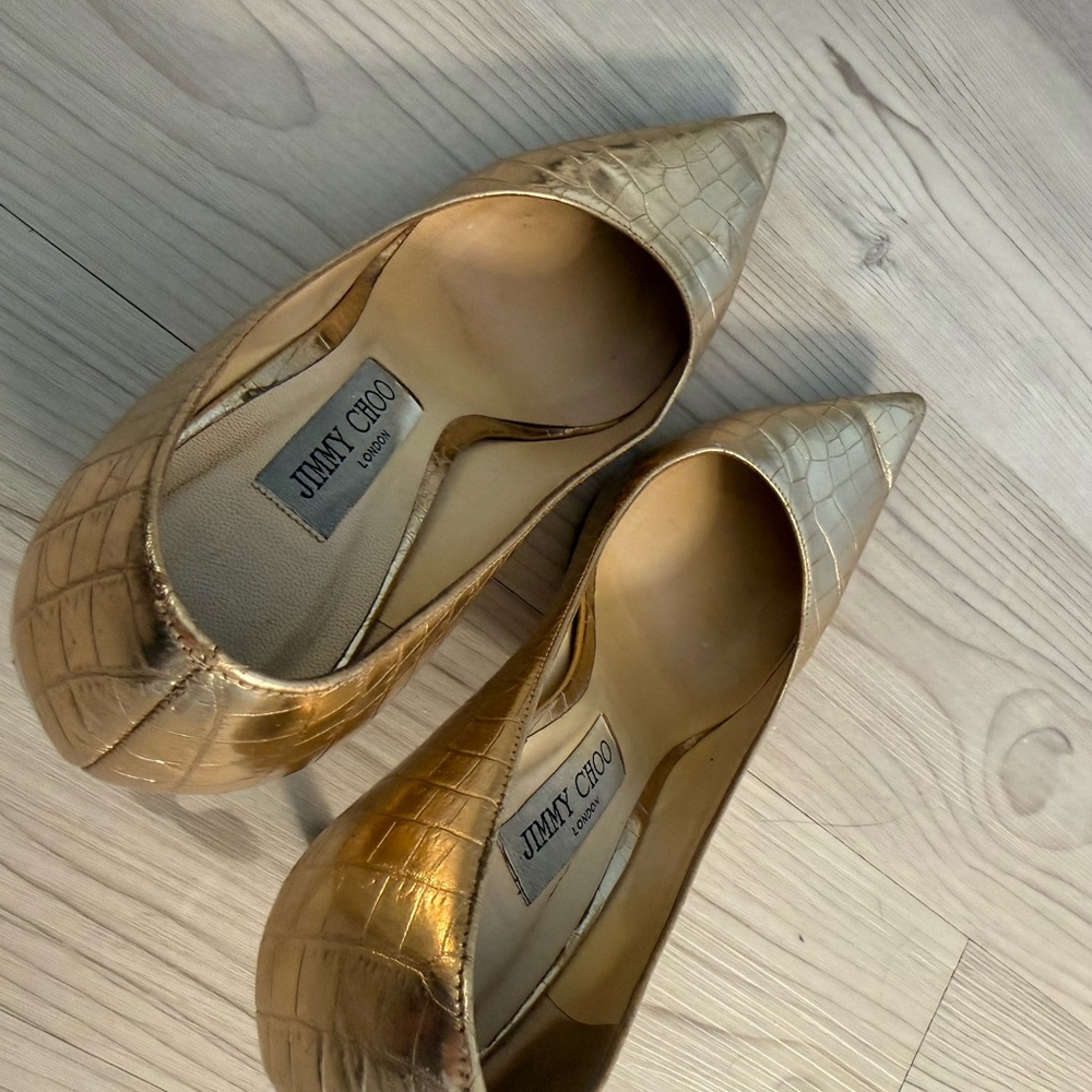 Jimmy Choo Metallic Gold Alligator Pumps - Picture 5 of 6